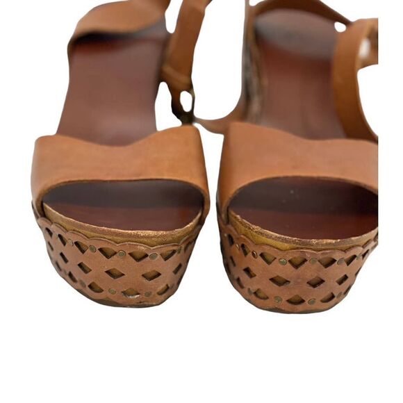ASH Brown Leather Wedge Sandals Boho Studded Ankle Strap Women's Size 39 / US 8 - Picture 5 of 14